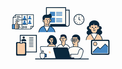 Remote team collaboration with shared screen for virtual meeting and online teamwork