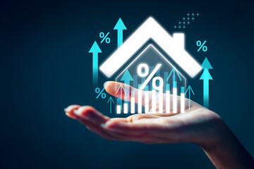 increasing mortgage rates, investment return, and financial analysis. rising percentage and bar...