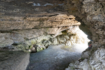 Fototapeta premium Cave entrance with water and rocky formations.. Palma de Mallorca, Spain