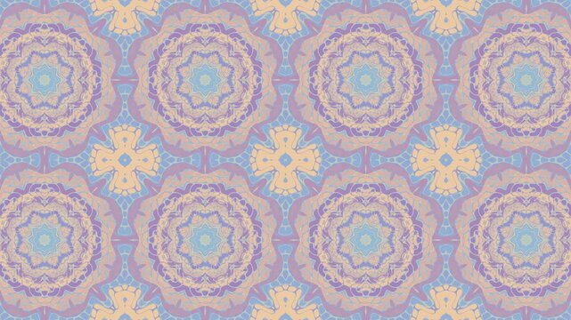 Animated ornament mandala oriental colorful pattern tile repetition illusion. Vintage art mosaic style loop background