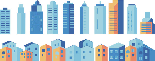 Buildings, icons, vector, illustration, sketch, outline, cityscape, architecture, skyscraper, house, apartment, urban, residential, modern, colorful, structure, construction, real estate, planning © Halal Artist