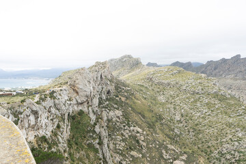 Fototapeta premium Rocky landscape with hills and cloudy sky.. Palma de Mallorca, Spain