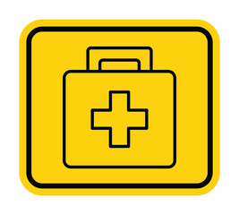 Obraz premium Yellow First Aid Kit Icon with Cross Symbol for Emergency Situations