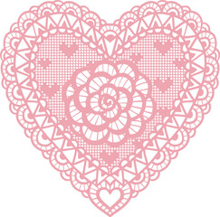 Heart shape lace with rose in the middle. Vector illustration.