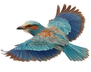 Colorful Indian Roller Bird Flying with Open Wings