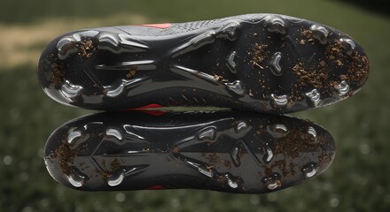 Sole of cleats football shoes with mud, outdoor sports and athletic cleats