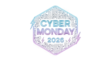 Cyber monday 2026 sale promotion graphic design isolated on transparent background
