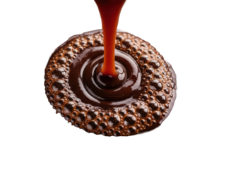 Boiling chocolate caramel melt sauce isolated realistic cutout high detail temptation for packaging design