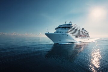 Naklejka premium Luxurious White Cruise Ship Sailing on Calm Blue Waters