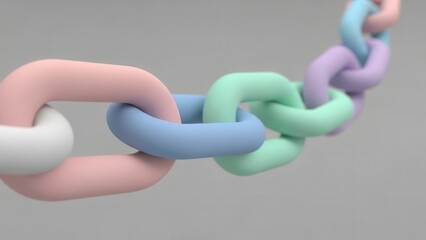 Minimalist 3D rendered links of a smooth chain, each link a different soft pastel matte color.