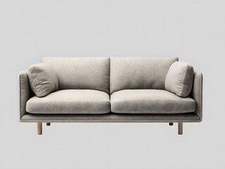 Fototapeta premium Modern Minimalist Sofa Collection in Neutral and Pastel Upholstery with Wooden Legs, Studio Interior Furniture Design