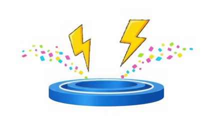Two yellow lightning bolts emitting colorful sparkles over a blue. isolated on a transparent background