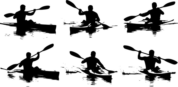 silhouette of man kayaking vector