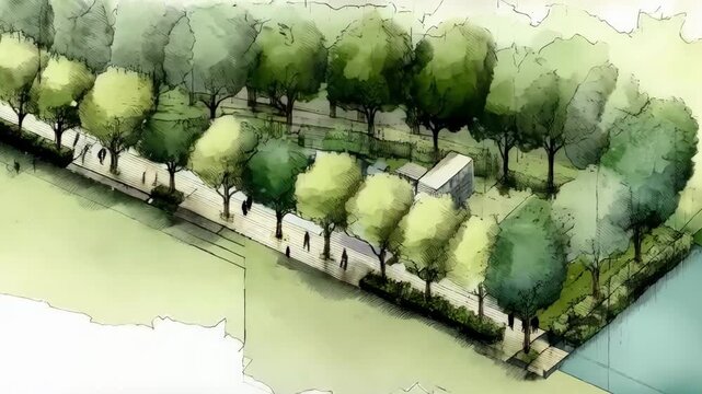 Medium view of planning an irregular orchard with uneven tree row patterns showcasing the unique natural design for diverse plant adaptation