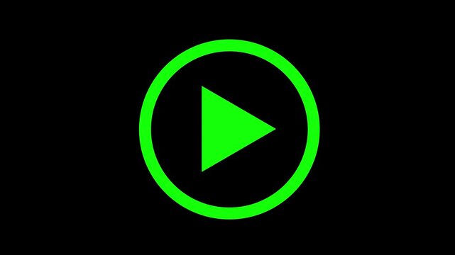 Play button icon animation on circle. video player icon triangle shape button icon animation with. motion graphics black background. 4k video