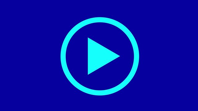 Play button icon animation on circle. video player icon triangle shape button icon animation with. motion graphics blue background. 4k video