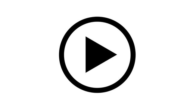 Play button icon animation on circle. video player icon triangle shape button icon animation with. motion graphics white background. 4k video