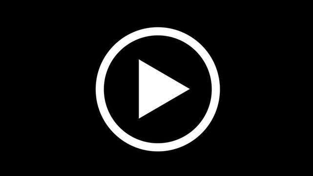Play button icon animation on circle. video player icon triangle shape button icon animation with. motion graphics black background. 4k video