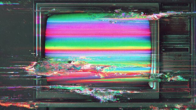 No-signal glitch background featuring horizontal stripes and chromatic aberration in cyberpunk palette