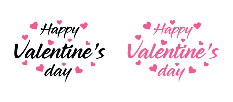 Black and pink text with hearts happy valentines day isolated on transparent background