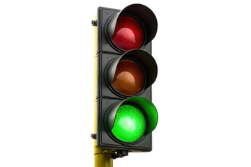 Traffic light with green signal isolated on white background