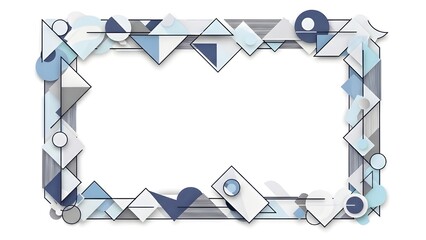 Modern Abstract Geometric Frame with Blue and Gray Triangles and Circles; Stylish Contemporary Border Design for Digital Media