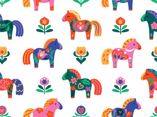 Seamless pattern with Dala Horses