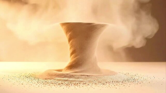Sand tornado in slow motion with swirling dust and particles vortex
