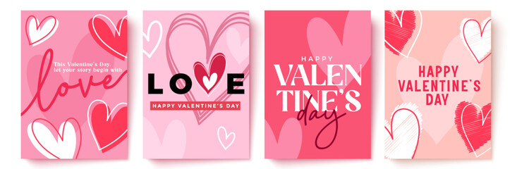 Valentine’s Day poster collection designed with expressive hearts, modern text, and warm tones, Perfect for greeting cards, festive displays, and holiday decoration projects.


