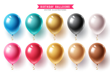 Set of Birthday balloons collection design with glossy helium balloons in different colors, isolated on white background, suitable for birthday banner, poster, greeting card and decoration. © Larisa