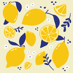 Cute yellow vector lemon illustartion pattern 