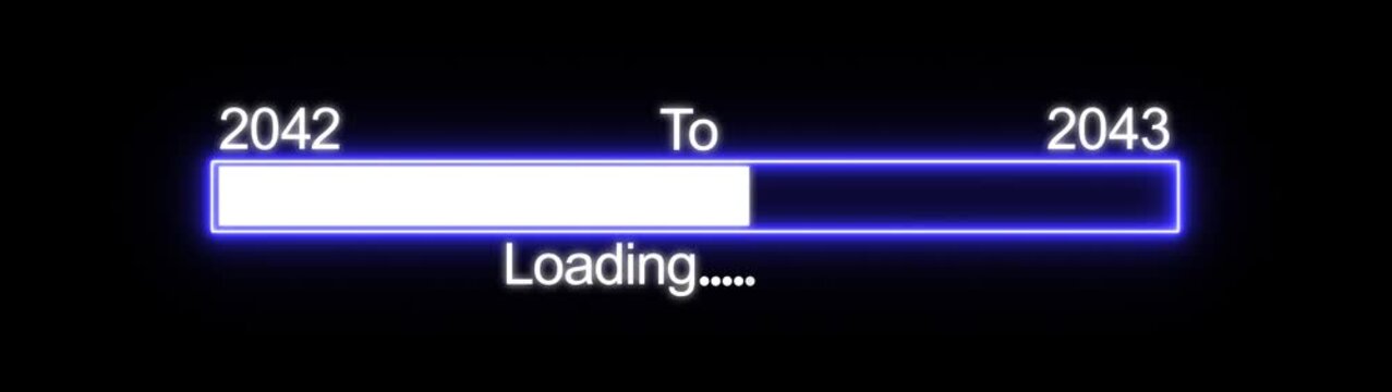 Futuristic loading bar interface with glowing blue progress indicator 2042 to 2043