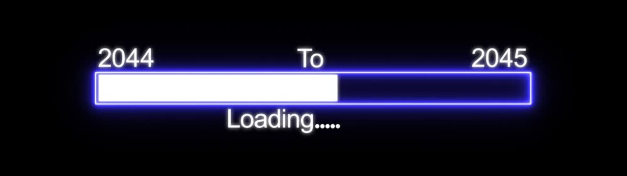 Futuristic loading bar interface with neon blue progress indicator 2044 to 2045
