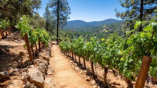 Closeup of terraced vineyard slopes showcasing effective soil erosion control methods to preserve fertile ground on steep vineyards.
