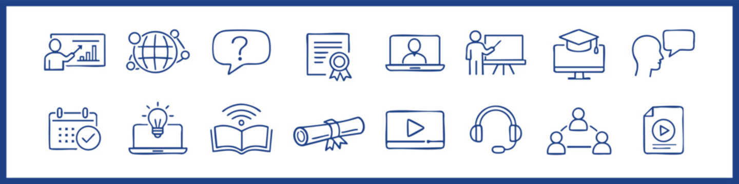 Online Courses Line Editable Icons set. Vector illustration in modern thin style of education related icons: lector, teacher, connection, and more. Isolated on white background