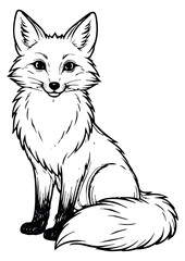 Obraz premium Hand drawn line art illustration of a fox depicting a sitting woodland animal for nature designs