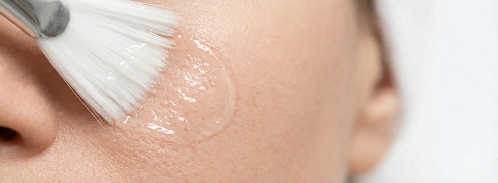 Esthetician Applying Salicylic Acid Peel Woman Face Macro