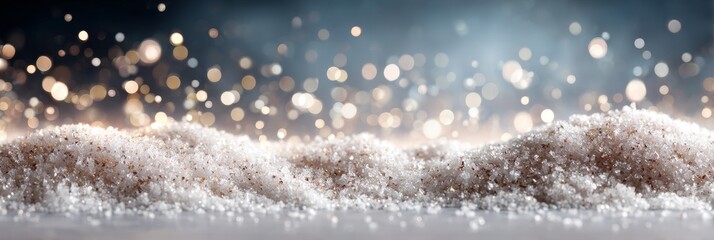 Delicate icing sugar textured abstract background with soft bokeh, ideal for festive, culinary, or holiday marketing visuals