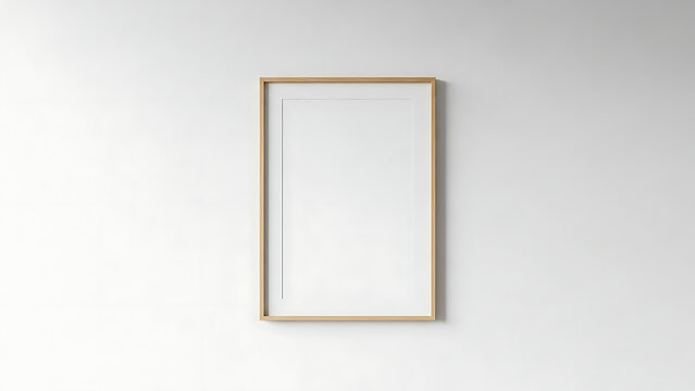 Blank vertical wooden frame on a clean white wall, offering a minimalist background for art mockups, interior design concepts, or display of personal photos and posters in a modern home decor setting - Powered by Adobe