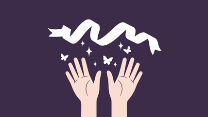 Fototapeta premium Hands releasing ribbon with butterflies Vector