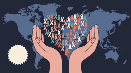 Hands holding ribbons over the world Vector