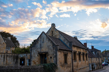 Beautiful traditional stone houses in rural villages in the Cotswolds, England