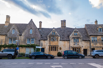 Beautiful traditional stone houses in rural villages in the Cotswolds, England