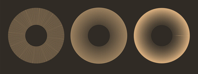 Concentric line radial circles, suns. Abstract bohemian geometric shapes with textured effect. Minimalist vector background