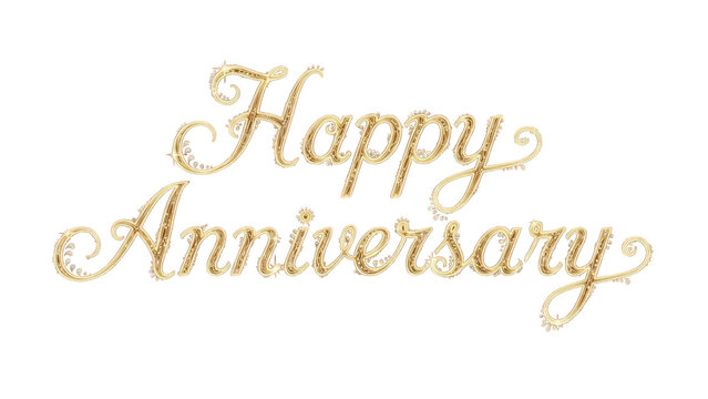 Happy anniversary celebration with gold text isolated on transparent background
