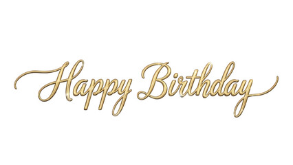 Happy birthday written in gold cursive script on white background isolated on transparent background