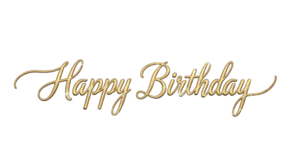 Happy birthday written in gold cursive script on white background isolated on transparent background