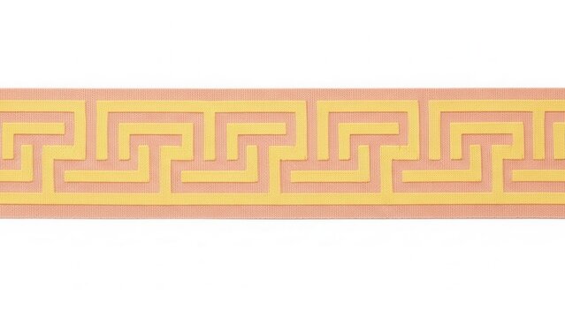 A cultural pattern inspired by Greek key designs, rendered in soft yellow on a pale coral band.