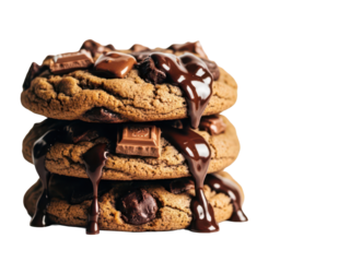 Chipped chocolate chunks melting down isolated realistic high detail sweet dessert concept for layout