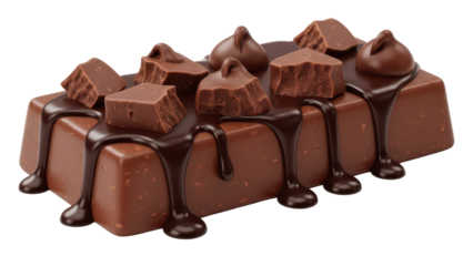 Chipped chocolate chunks melting down isolated realistic high detail sweet dessert concept for layoutIsolated on white